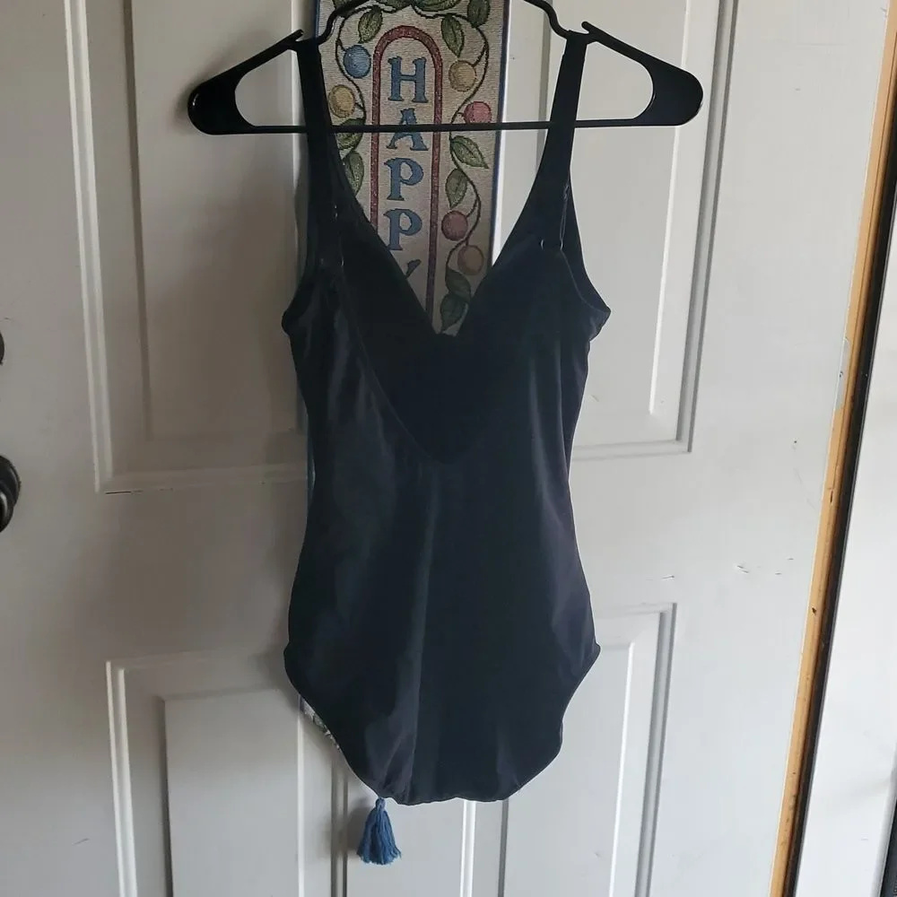 Profile Black Plunge One-Piece Swimsuit with Button Detail